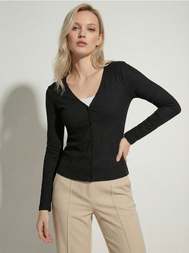 Sinsay - Prúžkovaná viskózová blúzka - čierna