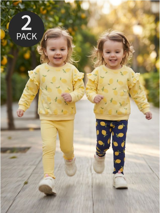 Sinsay - Colanți din bumbac cu motiv de lămâi 2 pack - bleumarin