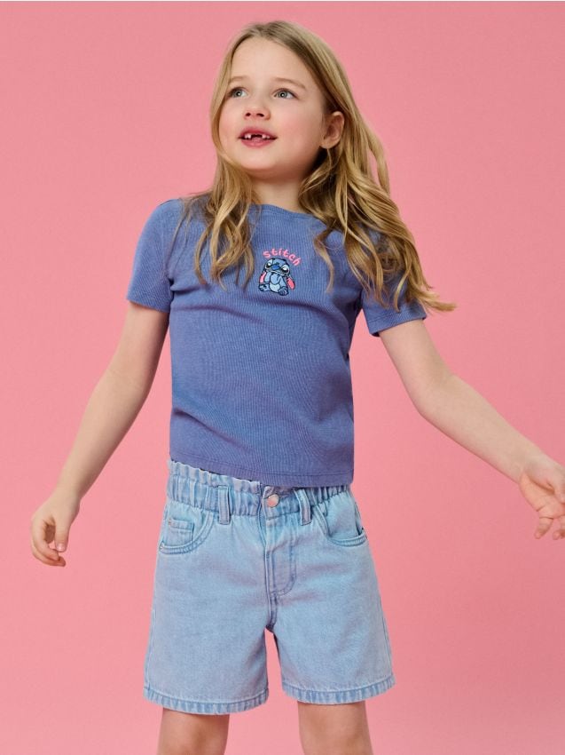 Sinsay - Tricou din bumbac cu broderie Stitch - light blue