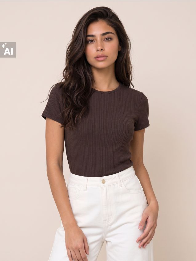 Sinsay - Tricou raiat cu amestec de viscoză - maro-închis