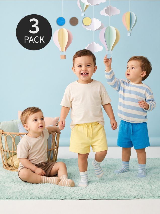 Sinsay - Șorturi din bumbac 3 pack - galben-pal