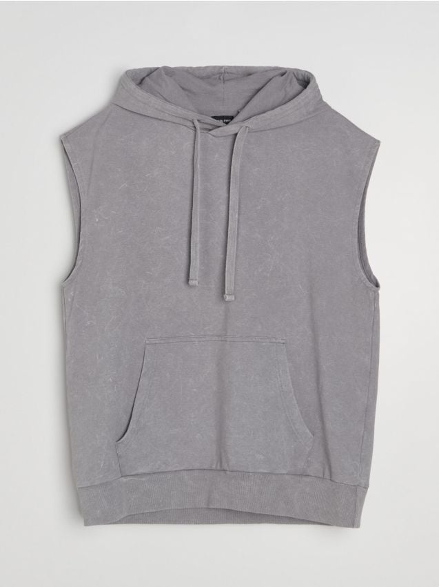 Sinsay - Bluza z kapturem bez rękawów z dzianiny terry - szary