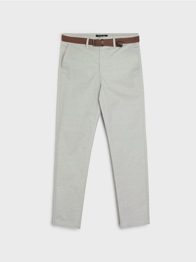 Sinsay - Pantaloni chino slim, cu curea - gri deschis