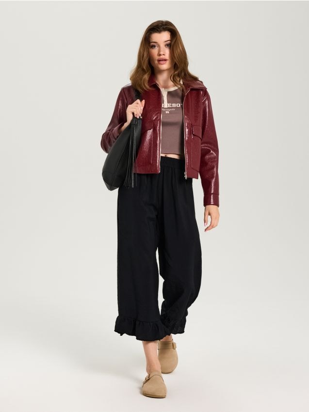 Sinsay - Tricou cu inscripție - maro