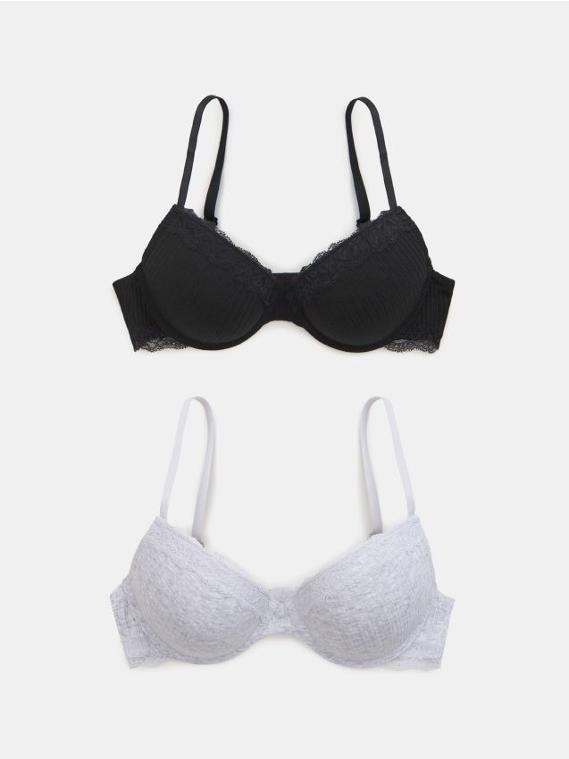 Sinsay - Bawełniane biustonosze push-up 2 pack - wielobarwny