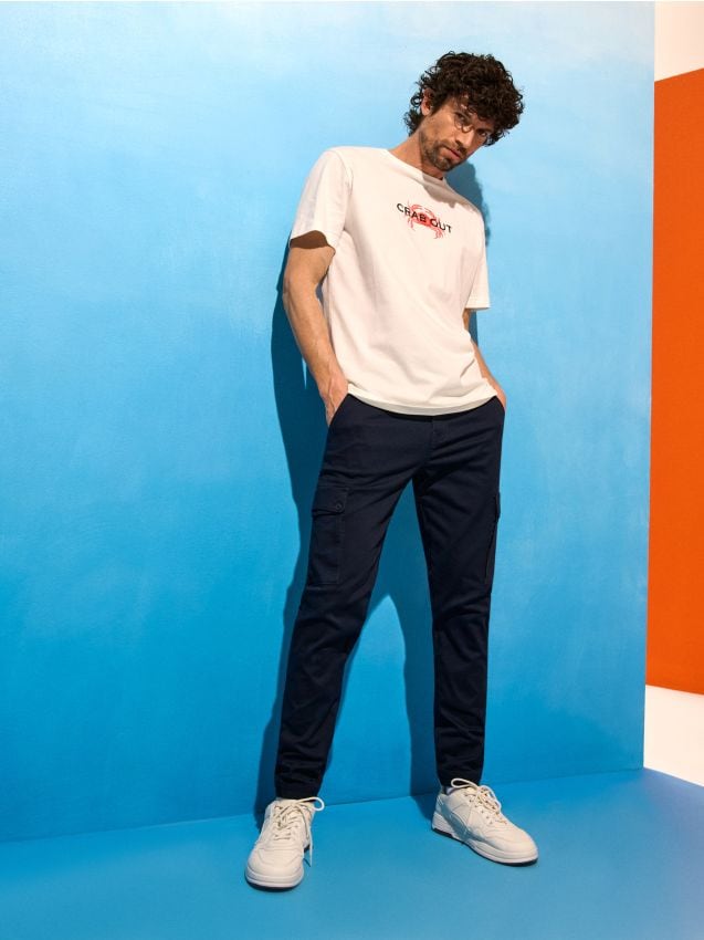 Sinsay - Spodnie cargo jogger - granatowy