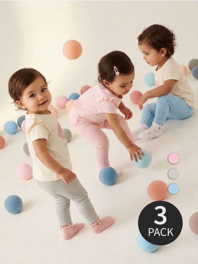 Sinsay - Colanți din bumbac 3 pack - albastru-pal