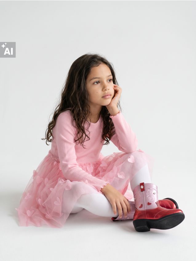 Sinsay - Rochie reiată cu fustă din tul cu inimioare - roz