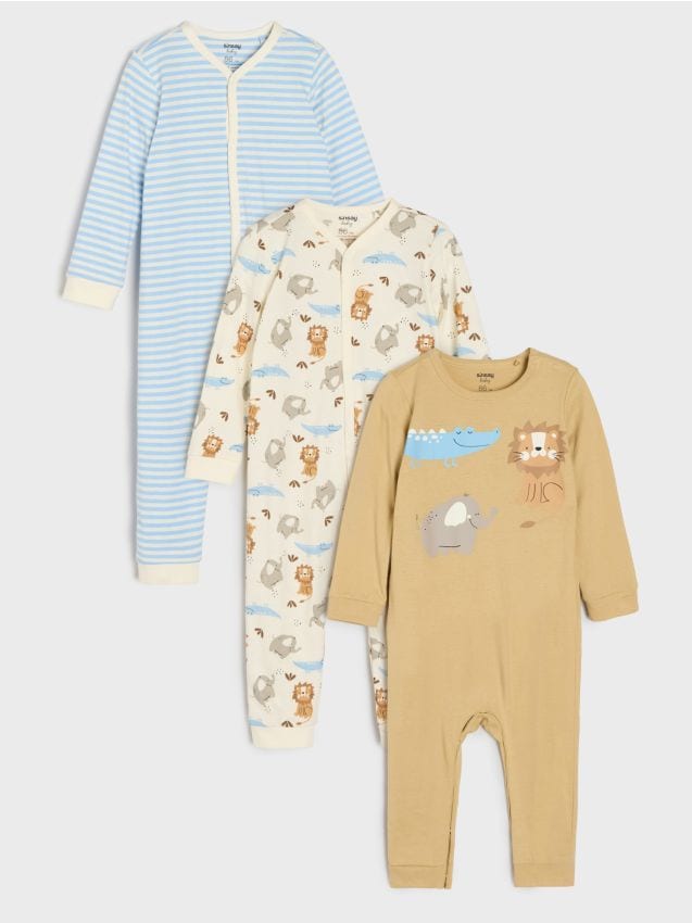 Sinsay - Salopetă din bumbac pentru bebeluși 3 pack - crem