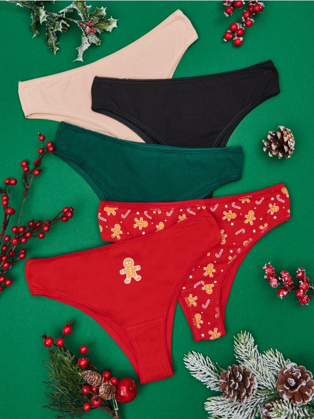 Sinsay - Świąteczny zestaw majtek brazylianów 5 pack - wielobarwny