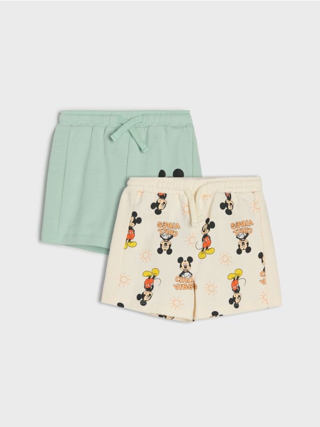 Sinsay - Bawełniane szorty z nadrukiem 2 pack Mickey Mouse - zielony