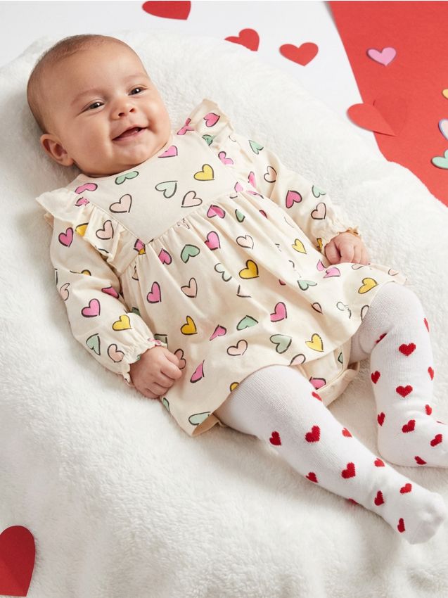 Sinsay - Body cu rochie și model de inimioare - crem
