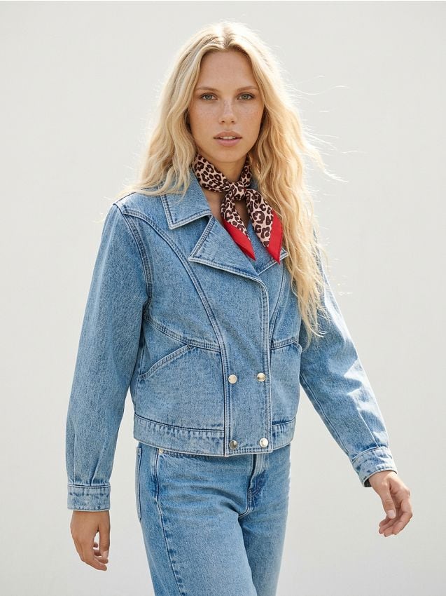 Sinsay - Jachetă de biker din denim - albastru