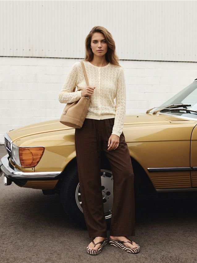 Sinsay - Cardigan ajurat din bumbac - nude