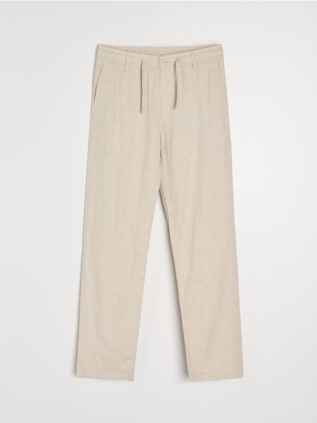 Sinsay - Spodnie straight leg z domieszką lnu - beżowy