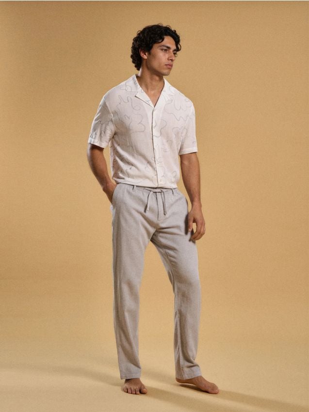 Sinsay - Spodnie straight leg z domieszką lnu - szary