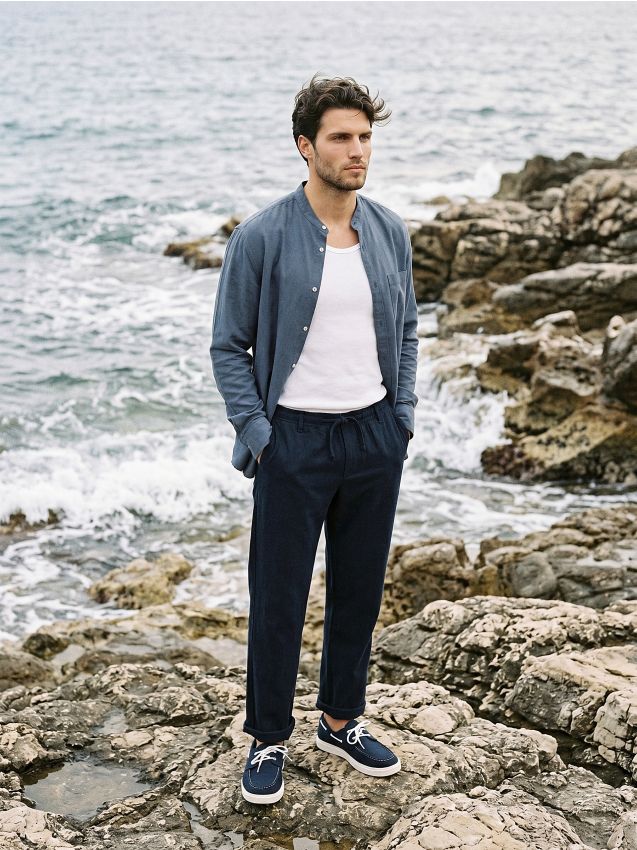 Sinsay - Pantaloni straight leg cu amestec de in - bleumarin