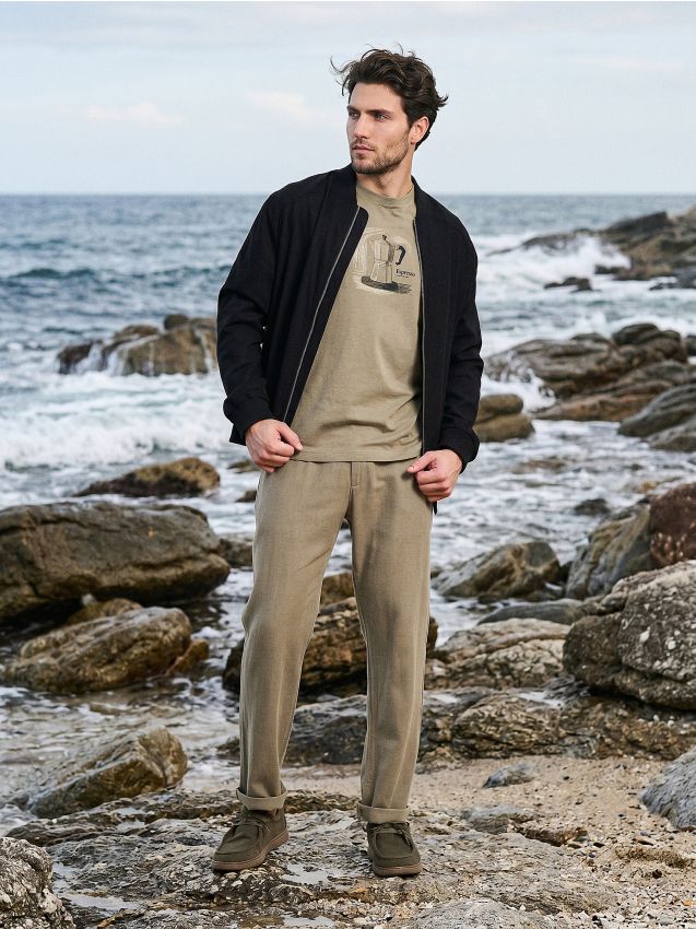 Sinsay - Pantaloni straight leg cu amestec de in - verde-deschis