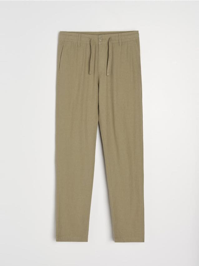 Sinsay - Spodnie straight leg z domieszką lnu - zielony