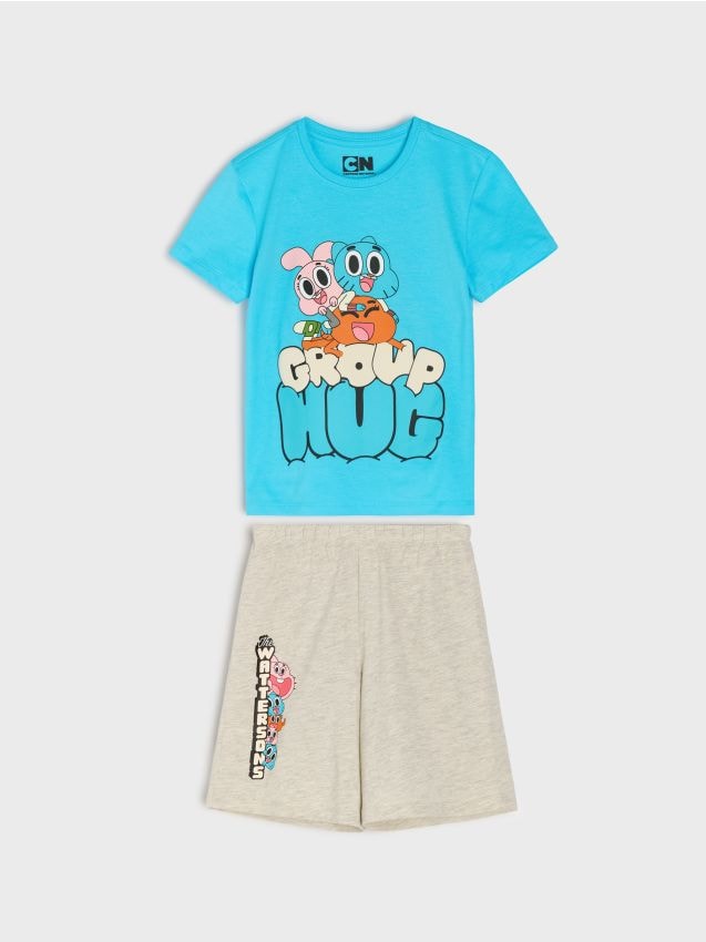Sinsay - Pijama din bumbac în două piese cu imprimeu The Amazing World Of Gumball - albastru-pal