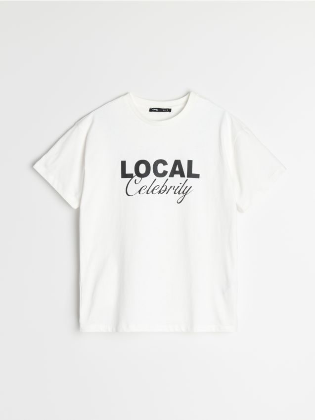 Sinsay - Tricou din bumbac cu mânecă scurtă cu imprimeu - crem