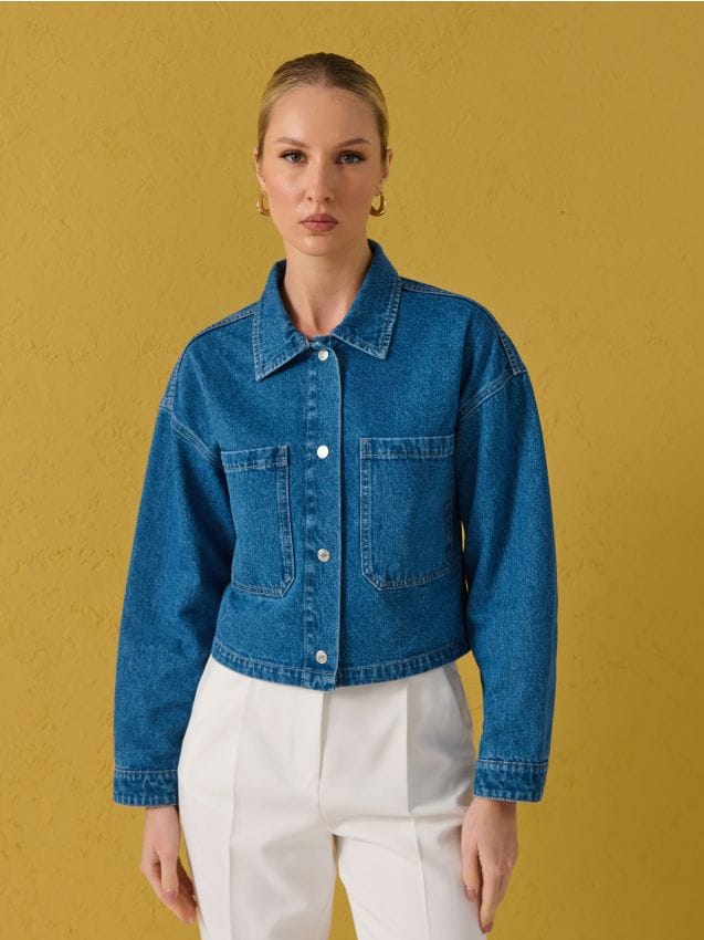 Sinsay - Jachetă scurtă din denim - albastru