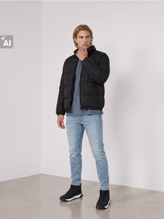Sinsay - Blugi slim fit cu aspect uzat și efect prespălat - albastru