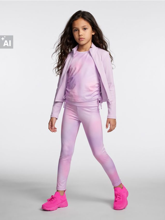 Sinsay - Set tie-dye: tricou încrețit cu șnur și colanți - lavand