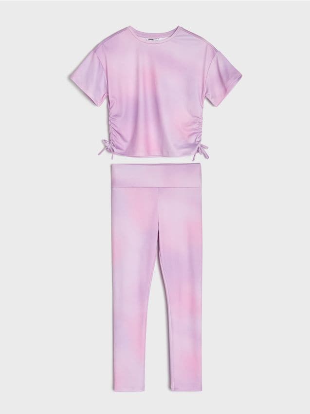 Sinsay - Set tie-dye: tricou încrețit cu șnur și colanți - lavand