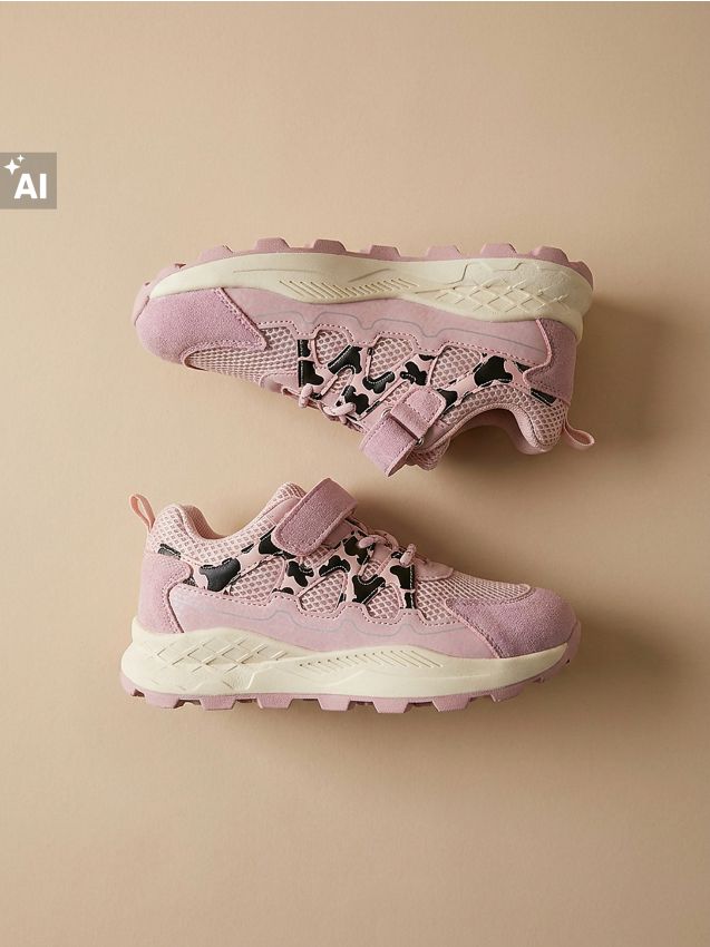 Sinsay - Sneakers cu închidere cu arici și motiv vacă - roz-pastel
