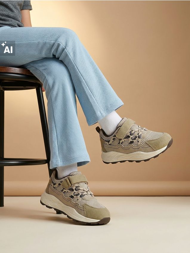 Sinsay - Sneakers cu închidere cu arici și motiv vacă - bej