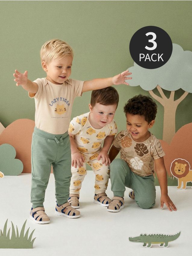 Sinsay - Body din bumbac cu motiv de tigru 3 pack - nude