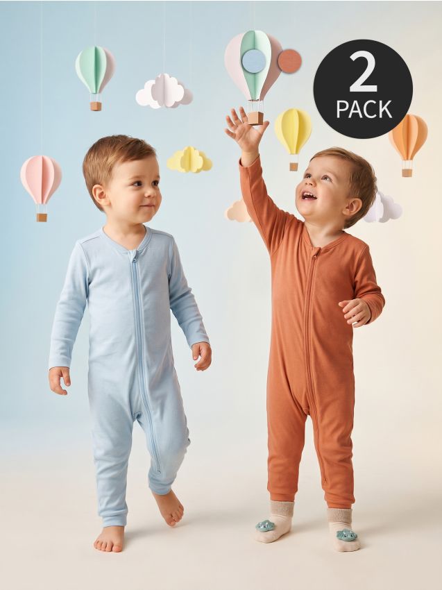 Sinsay - Set de salopete pentru bebeluși cu fermoar 2 pack - cafeniu