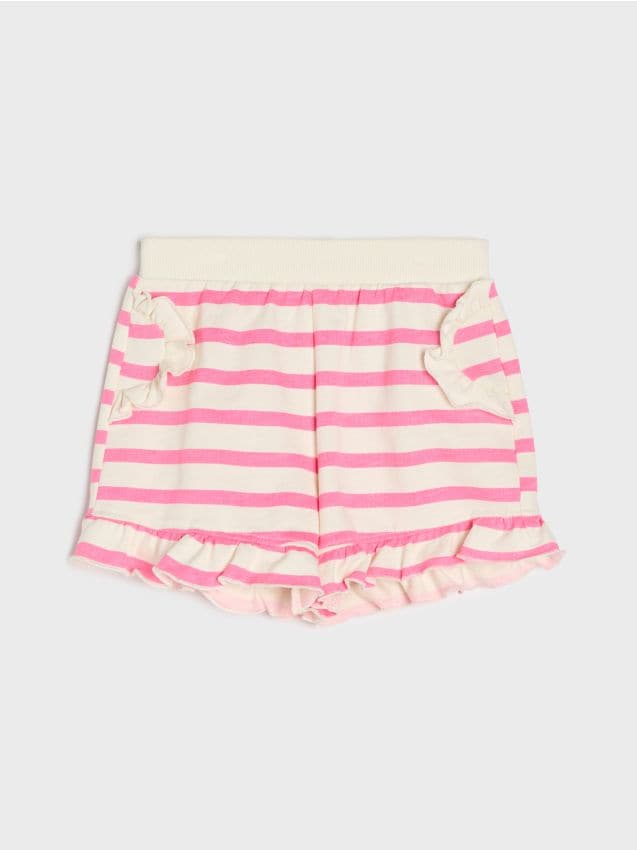 Sinsay - Pantaloni scurți din bumbac cu volane decorative - crem