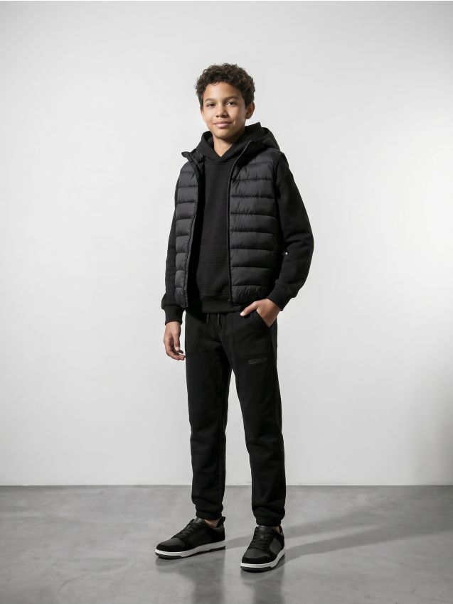 Sinsay - Vestă puffer matlasată cu glugă - negru