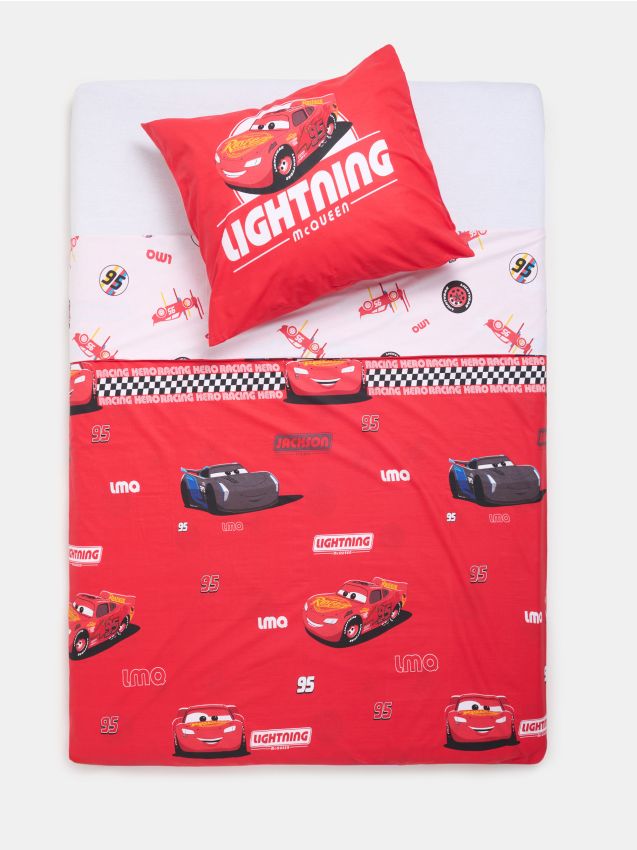 Sinsay - Set de lenjerie de pat din bumbac reversibil Cars - roșu