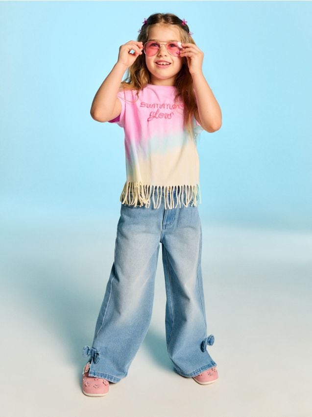 Sinsay - Tricou din bumbac cu franjuri - multicolor
