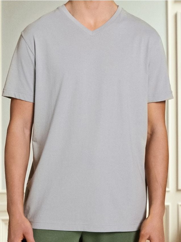 Sinsay - Tricou cu decolteu în V - gri deschis
