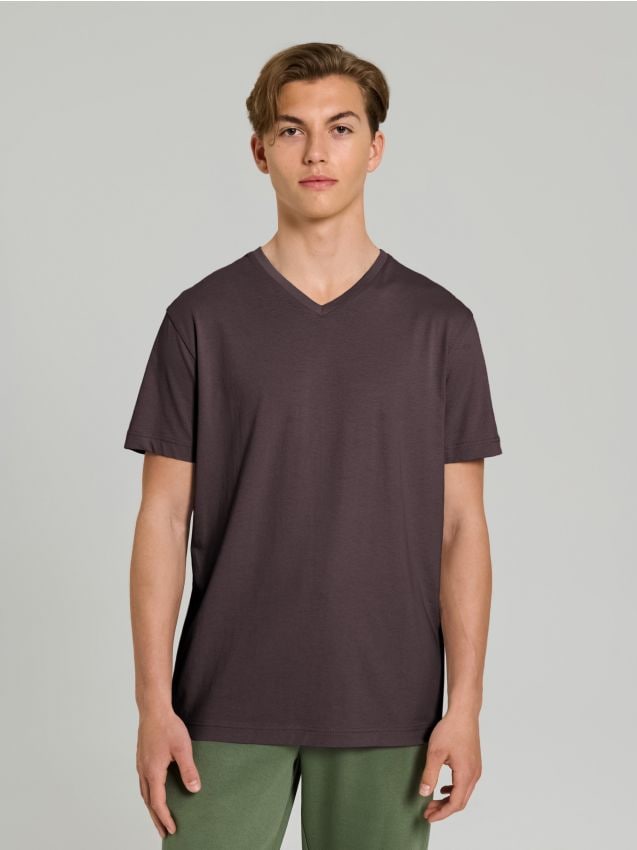 Sinsay - Tricou cu decolteu în V - maro