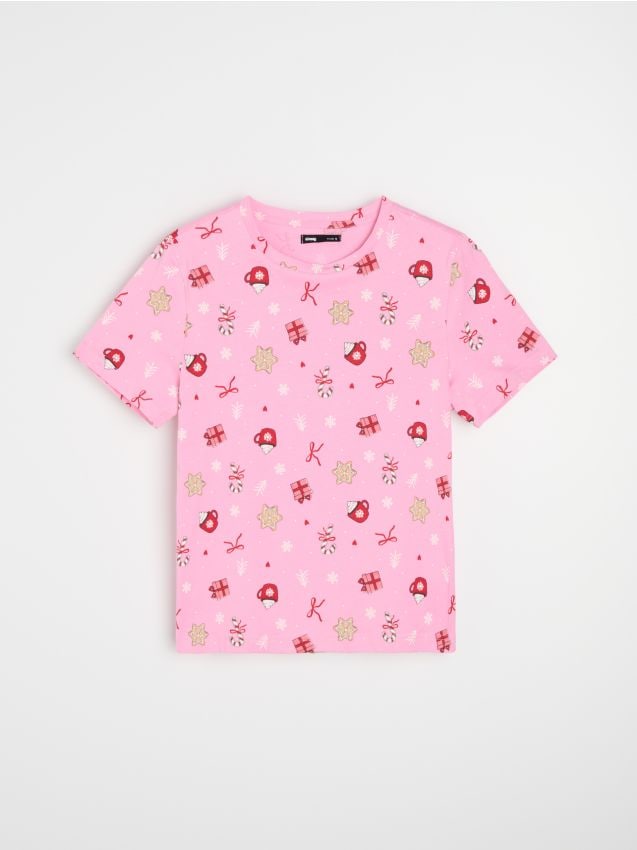 Sinsay - Tricou din bumbac cu mânecă scurtă și motiv de Crăciun - multicolor