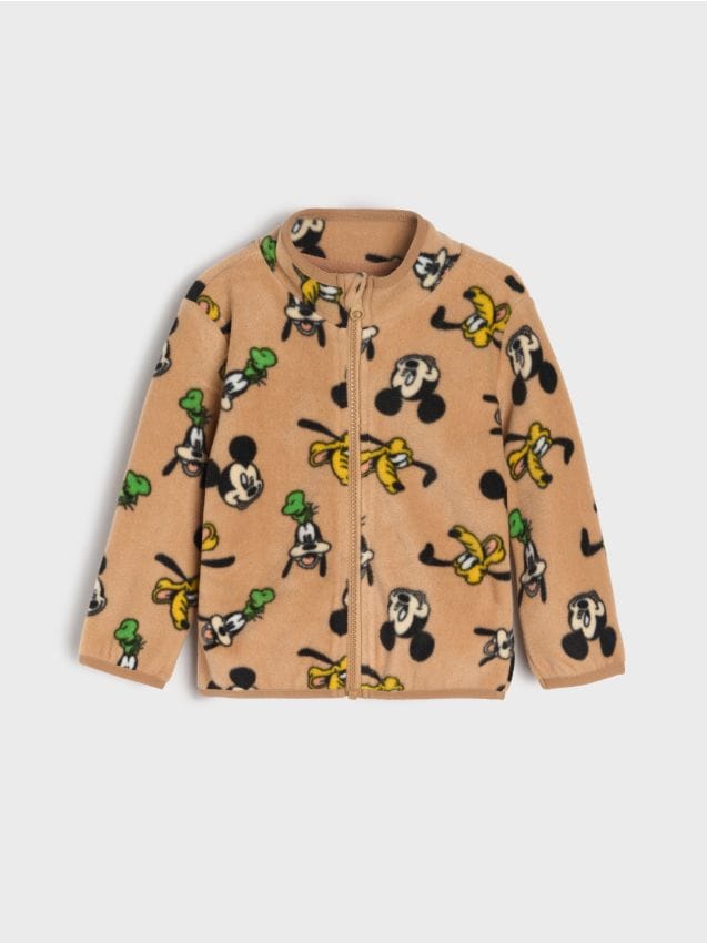 Sinsay - Fleecka na zips Mickey Mouse - hnedá