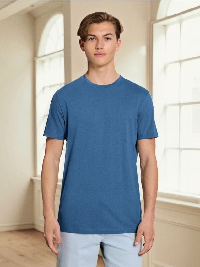 Sinsay - Bavlnené tričko s krátkym rukávom - modrá