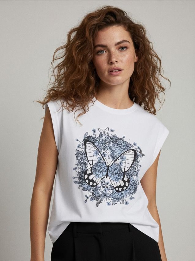 Sinsay - Tričko s krátkymi rukávmi a potlačou - biela