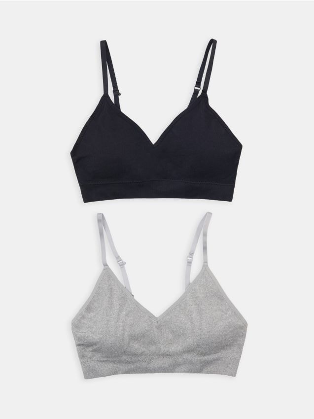 Sinsay - Prążkowane topy z wyjmowanymi miseczkami 2 pack - czarny
