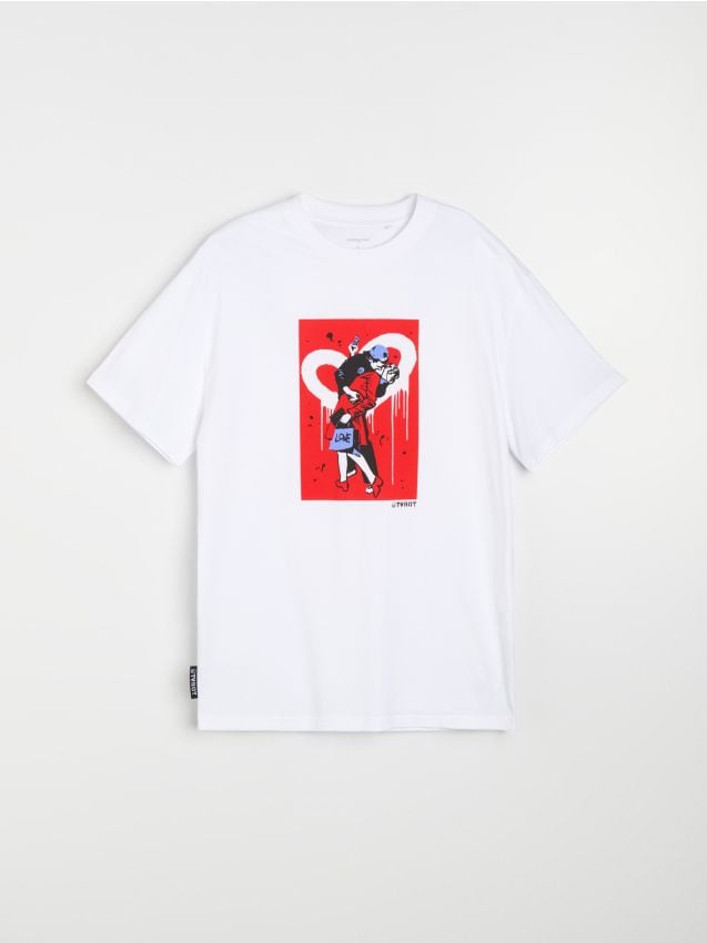 Sinsay - Tricou din bumbac cu mânecă scurtă cu imprimeu TVBOY - alb