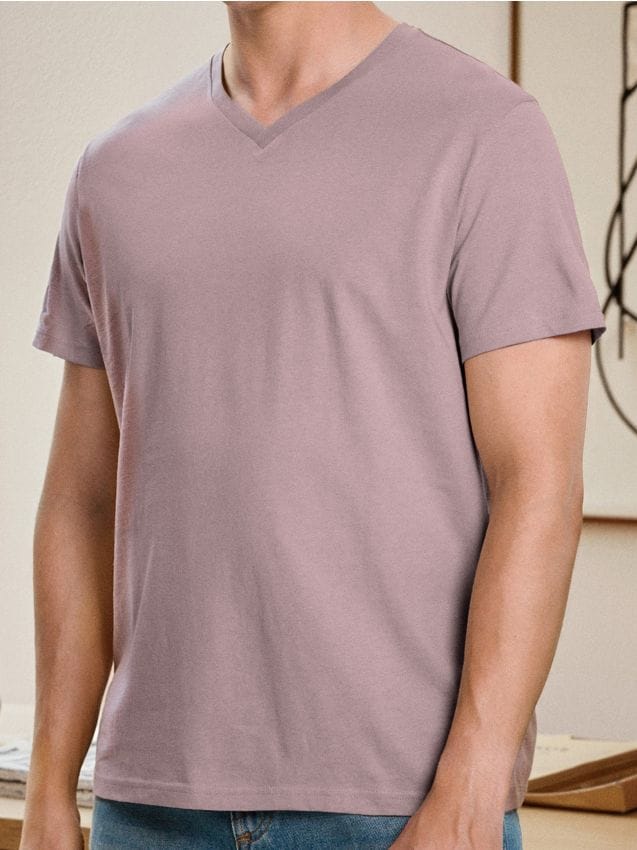 Sinsay - Tricou basic cu decolteu în V - roz-pastel