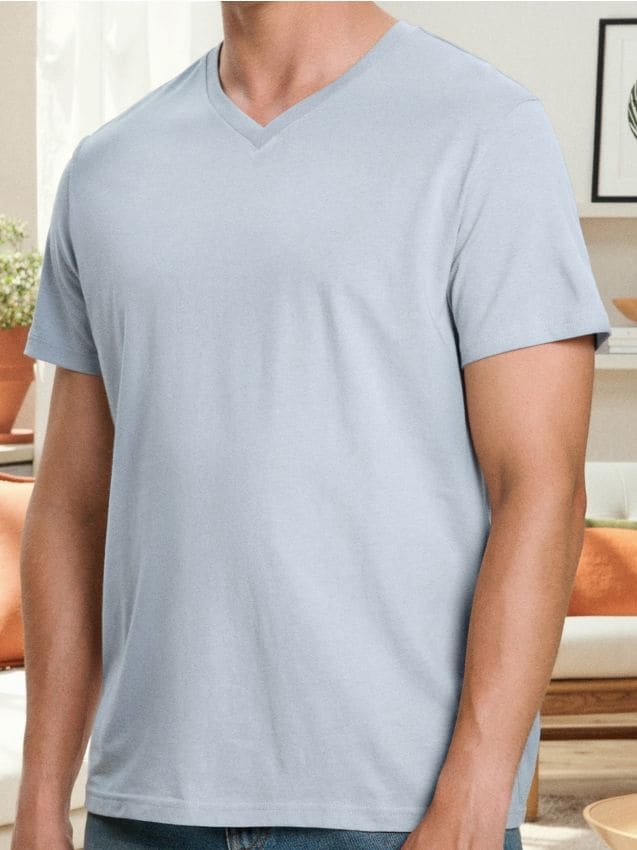 Sinsay - Tricou basic cu decolteu în V - albastru-pal