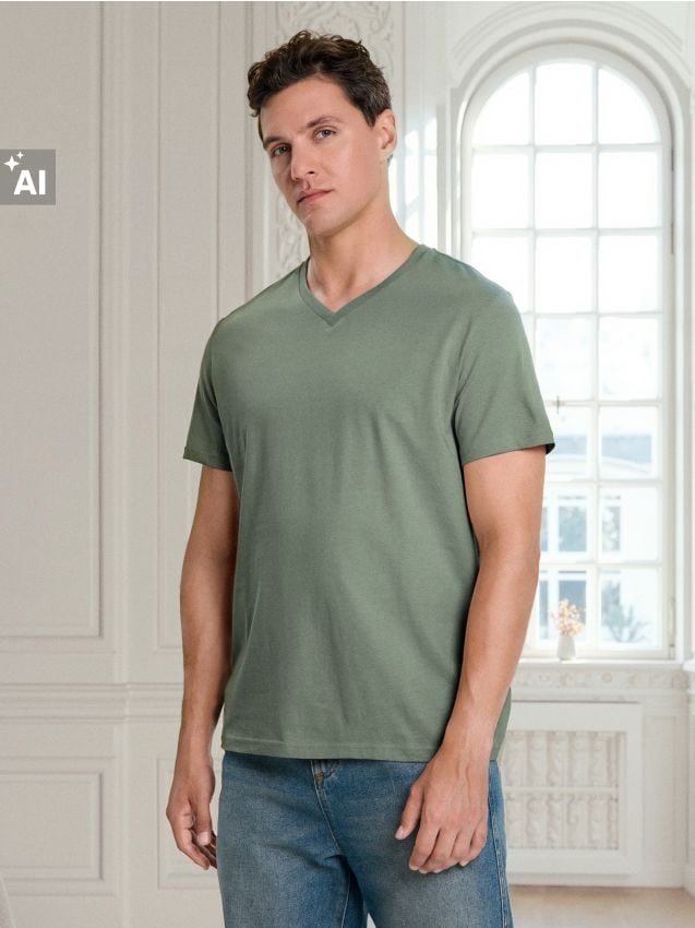Sinsay - Tricou basic cu decolteu în V - verde-deschis