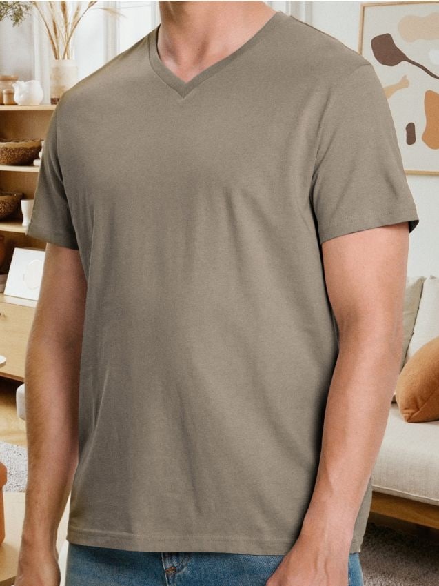 Sinsay - Tricou basic cu decolteu în V - gri-maroniu