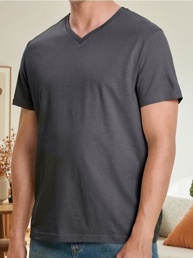 Sinsay - Tricou basic cu decolteu în V - negru-antracit
